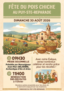 affiche qui présente la fête du pois chiche du 30 août 2026 au Puy Sainte Réparade